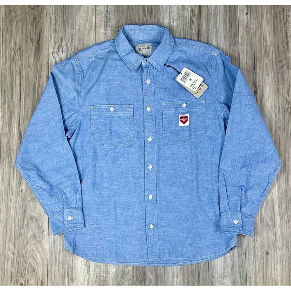 CARHARTT WIP Long Sleeve Clink Heart Shirt Bleach Rinsed Mens Size Medium New